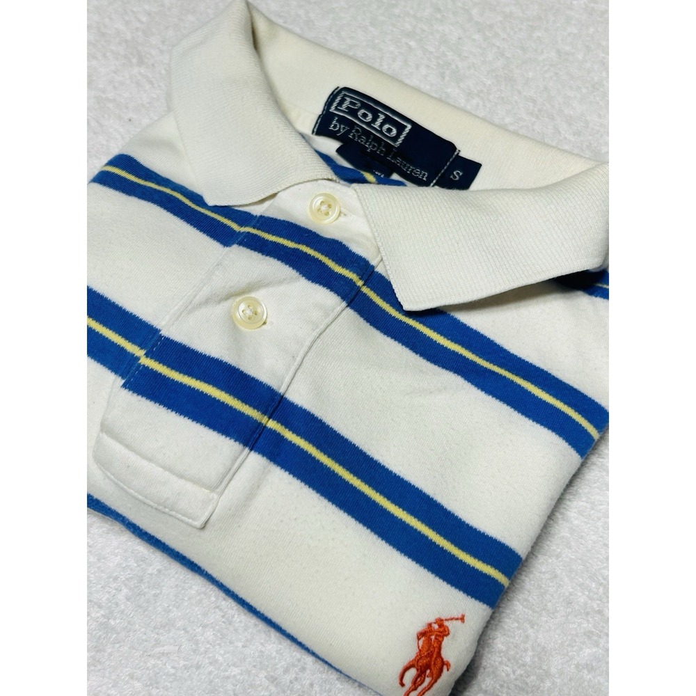 Polo Ralph Lauren Striped Polo Shirt Mens S White Blue Orange Pony Tennis Tail